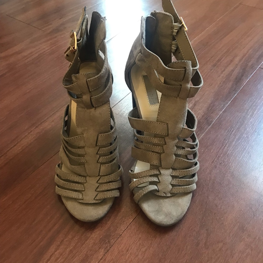 Taupe Strappy Chunky Heels